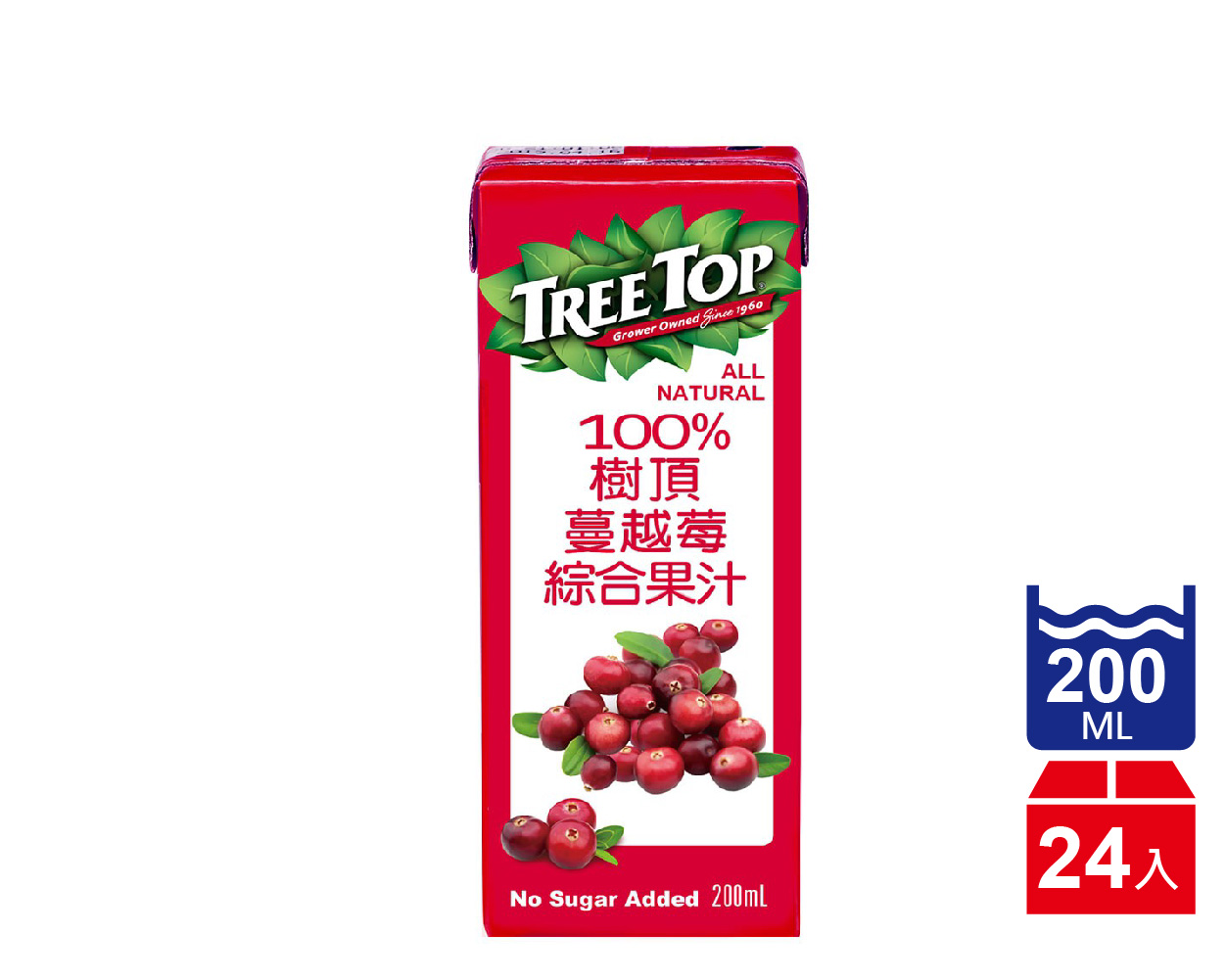 【TreeTop】樹頂 100%蔓越莓綜合果汁(200mlx24瓶)